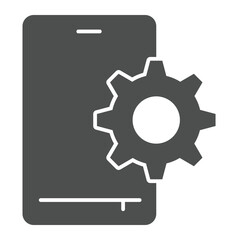 Smartphone and gear solid icon, repair service concept. Vector graphics. Phone with cogwheel, developer settings sign on white background, glyph style icon for mobile or web design.