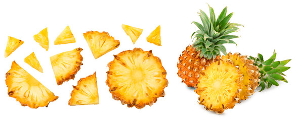 sliced pineapple isolated on white background. exotic fruit. clipping path