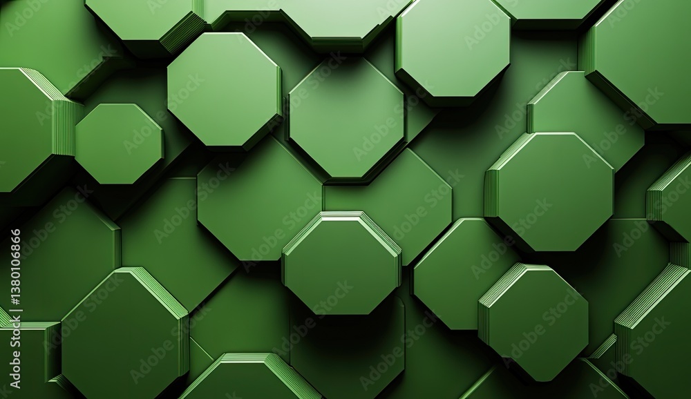 Aufkleber Abstract geometric pattern of octagons in deep green