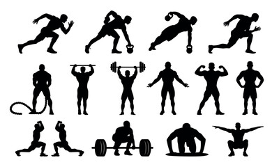 Sports and fitness workout silhouettes set