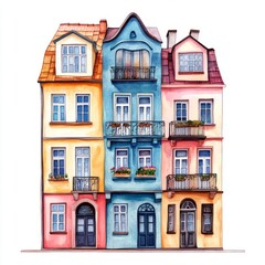 Fototapeta premium colorful watercolor townhouse clipart