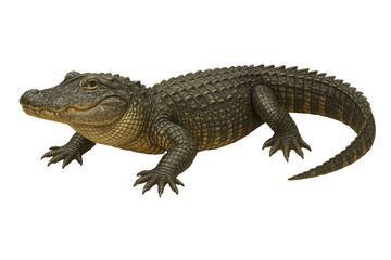 Obraz premium PNG cut out isolated background. A detailed image of an American alligator resting on a white backdrop.