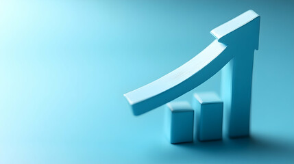 Upward trend graph, blue background, growth concept, business success