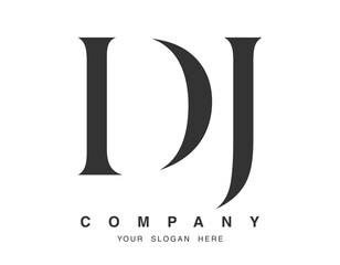 DJ logo design. Initial letter d and j serif font style. Creative classic company name typography. Trendy logotype or identity.