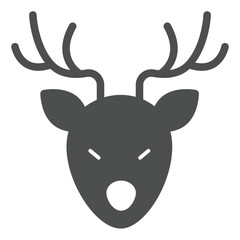 Deer head with antlers solid icon, happy christmas concept. Vector graphics. Forest deer animal face sign on white background, glyph style icon for mobile or web design.