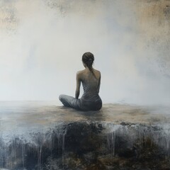 Obraz premium Contemplative Woman Sitting Alone in Mysterious Landscape