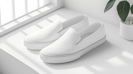 A sleek and modern pair of slip-on sneakers displayed on a white background with room