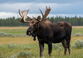 Majestic Moose in Natural Habitat Wildlife Photography, Antlers, Wilderness, Nature, Landscape, Mammal.