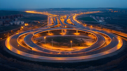 Night Highway Interchange Aerial View