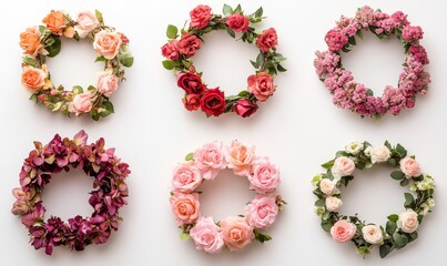 set of roses and flowers floral wreath or picture invitation greeting card mockup with empty blank space template for wedding and romantic anniversary, Generative AI