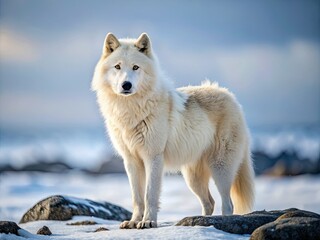 Obraz premium High-resolution Arctic wolf PNG, isolated on white. Perfect for winter wildlife projects, digital downloads.
