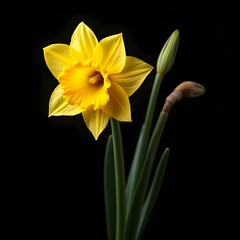 Fototapeta premium Yellow-daffodil-flower-in-a-black-background