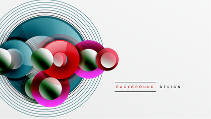 Abstract circles, vibrant colors, dynamic composition. Modern design, clean lines, minimalist aesthetic. Smooth gradients, overlapping shapes, visual harmony.