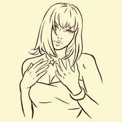 girl with long hair posing with her hands vector for illustration card decoration