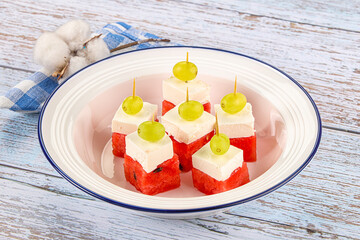 Watermelon with feta and grape