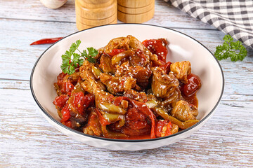 Pork with oyster sauce and vegetables