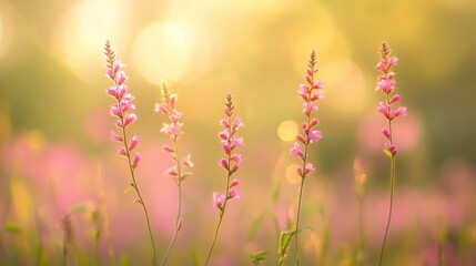Obraz premium Several pink wildflowers standing tall in a sunlit field garden