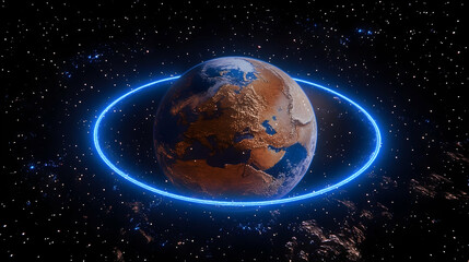 Fototapeta premium Earth, cosmic ring, space, background stars, global