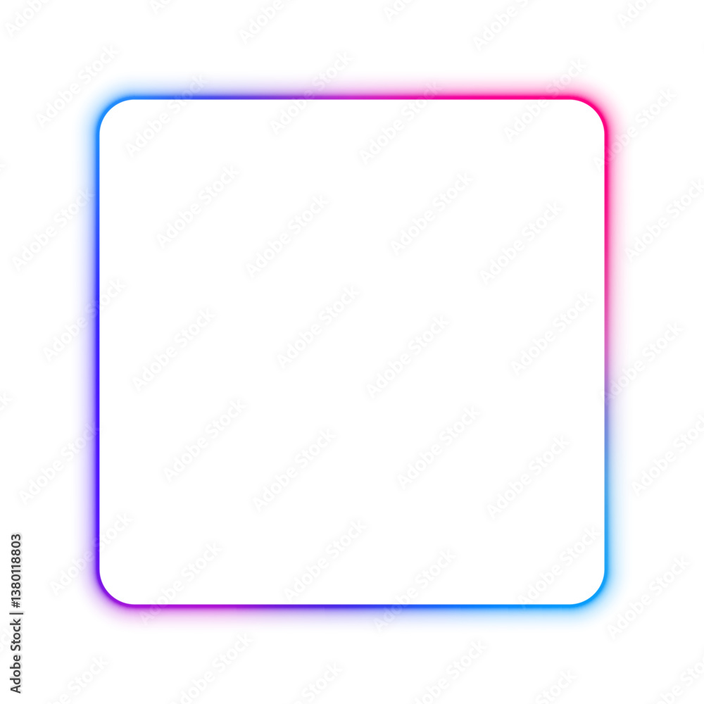 Poster square glowing in the dark, purple blue neon lights. abstract square neon frame style 90s. electric 