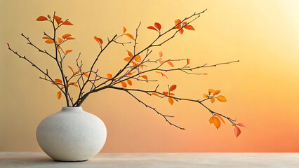 Minimalist Vase with Vibrant Orange Branches