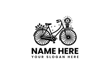 Fototapeta premium Monochrome Girl's Bicycle with Flowers Illustration. Minimalist Nature Art
