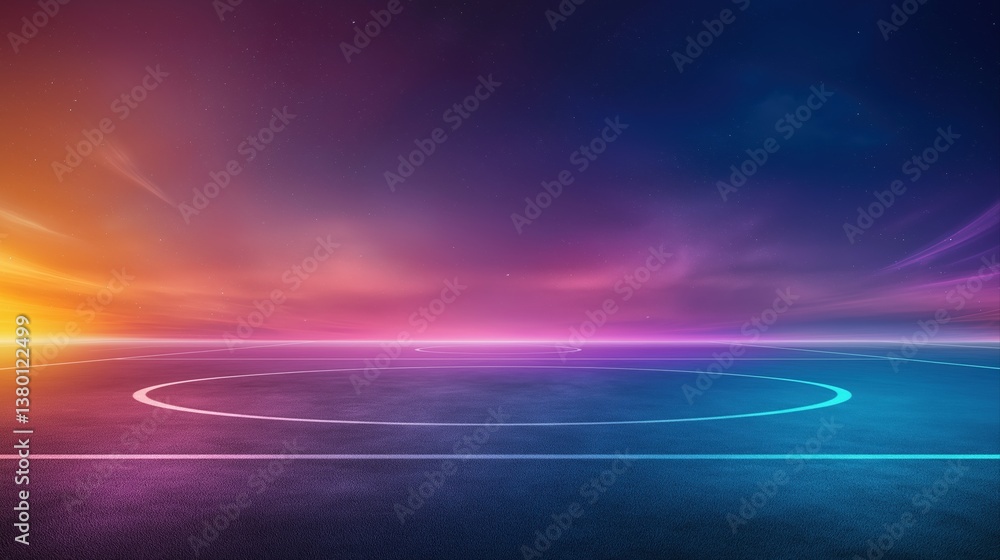 Poster abstract cosmic rugby field in space with glowing colors and floating elements for dynamic backgroun