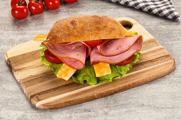 Sandwich ciabatta with mortadella and cheese
