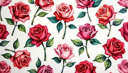 Intricate repeating rose motif, watercolor style, romantic, illustration