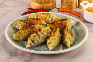 Japanese fried Gyoza stuffed dumplings