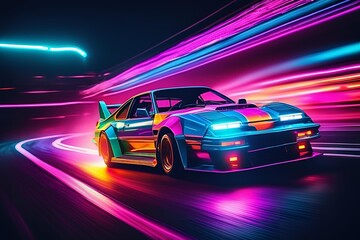 Naklejka premium A racing car with neon lights