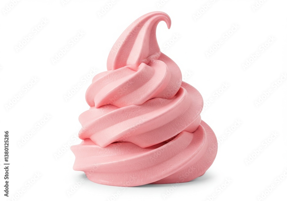 Poster a close up of a swirl of soft pink ice cream on a white background in a studio setting