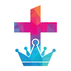 Church logo. Christian and king symbols. Crown cross vector illustration.