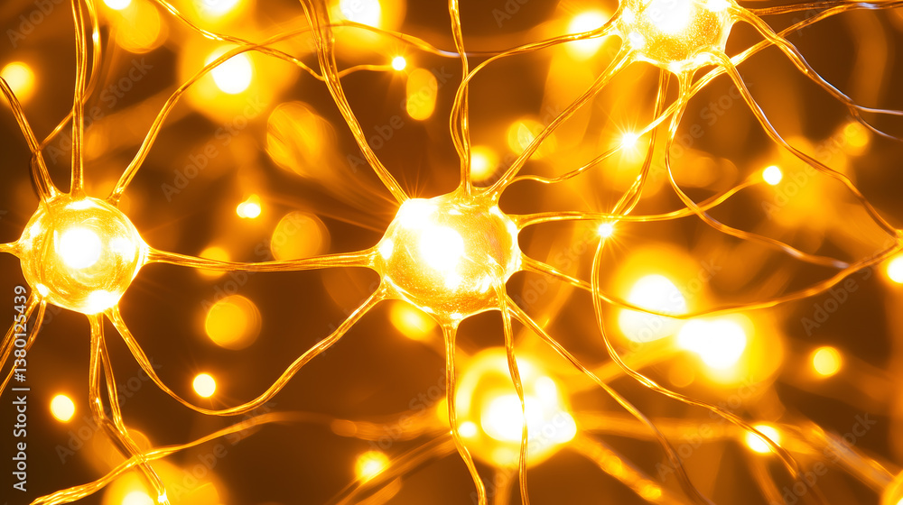 Aufkleber glowing neuron cells, showcasing the intricate network of the human brain, with luminous nodes and c