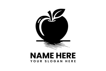 Monochrome Apple Illustration with Leaves. Minimalist Fruit Art