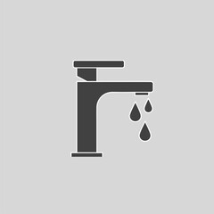 Dripping Faucet: Minimalist Gray Icon Illustration