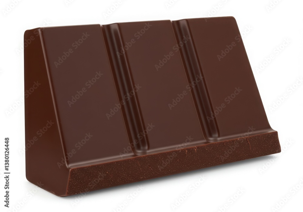 Poster close up view of a chocolate bar section with three segments isolated on a white background surface