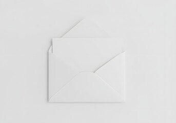 Minimalist White Envelope with Blank Card Inside, Open Letter and Communication Concept, Greeting Card, Correspondence