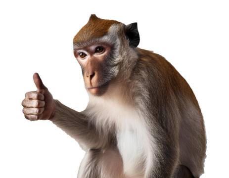 A monkey giving a thumbs up with isolated on white transparent background