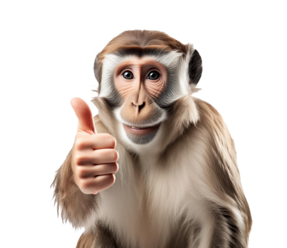 A monkey giving a thumbs up with isolated on white transparent background