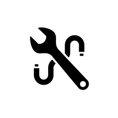 Wrench and Pipe Repair Icon: Simple Black Silhouette