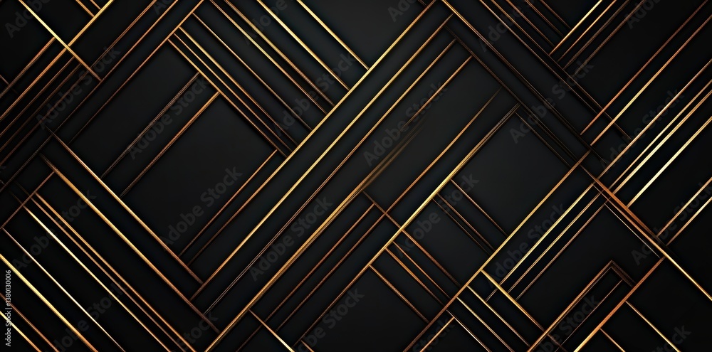 Poster a modern abstract design featuring intricate golden lines against a dark background, creating a stri