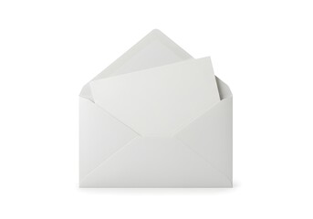 White Open Envelope with Blank Card Correspondence, Message, Letter, Communication Concept.