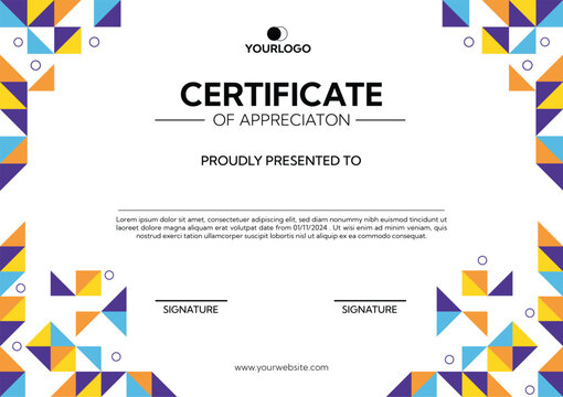 Certificate of appreciation template with colorful shape