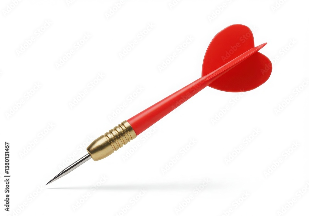 Aufkleber a single red dart with a heart shaped flight on a white background in a studio shot with shadow