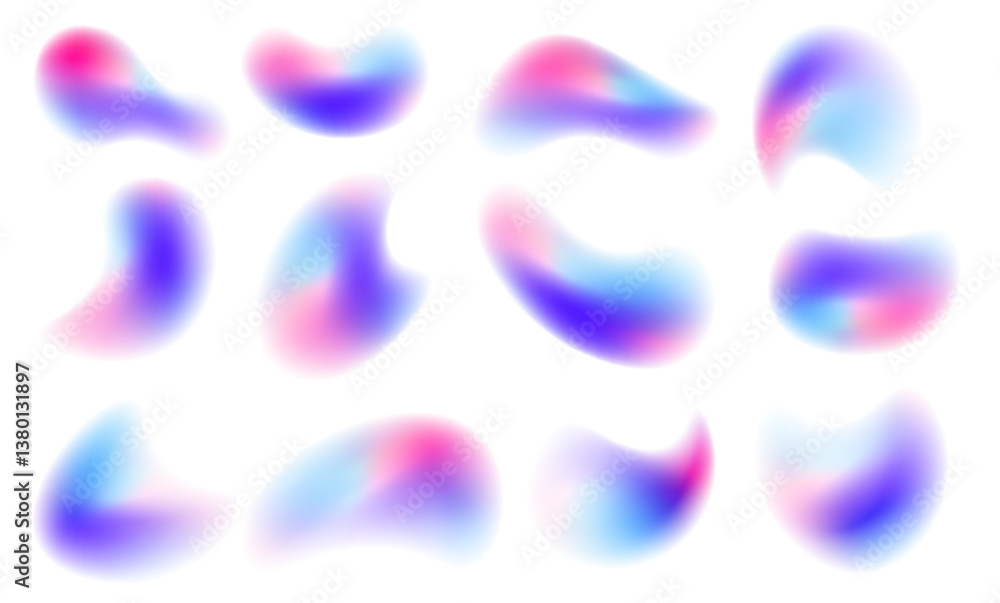 Poster Blur Gradient Circle transparent PNG ball gradient. Abstract pastel neon holographic blurred grainy circle gradient on white background texture. Blurred round shapes.