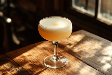 Yuzu Spritz cocktail on the wooden table
