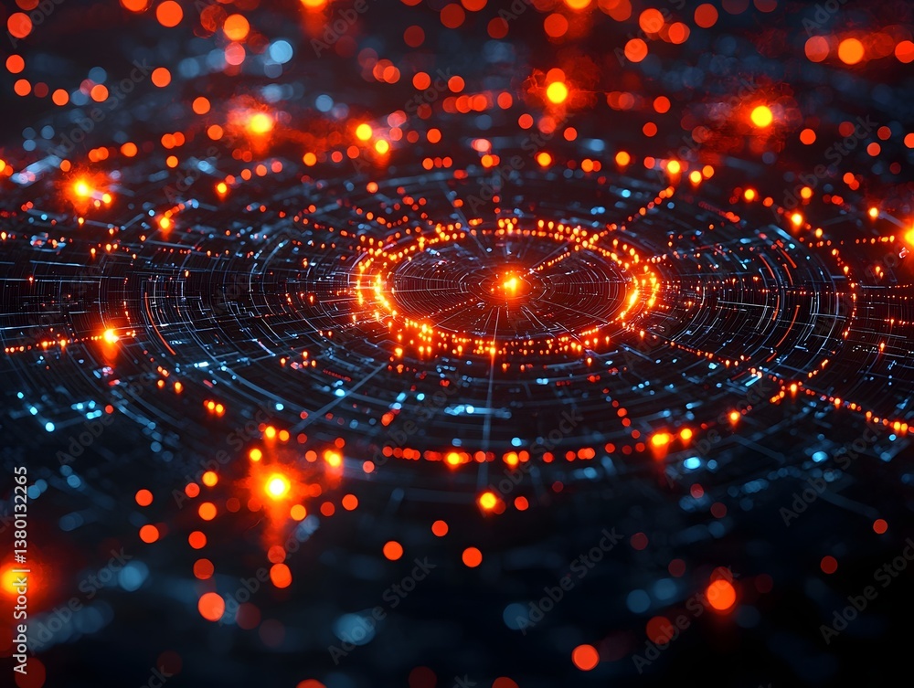 Aufkleber interconnected digital network of glowing nodes and circuits
