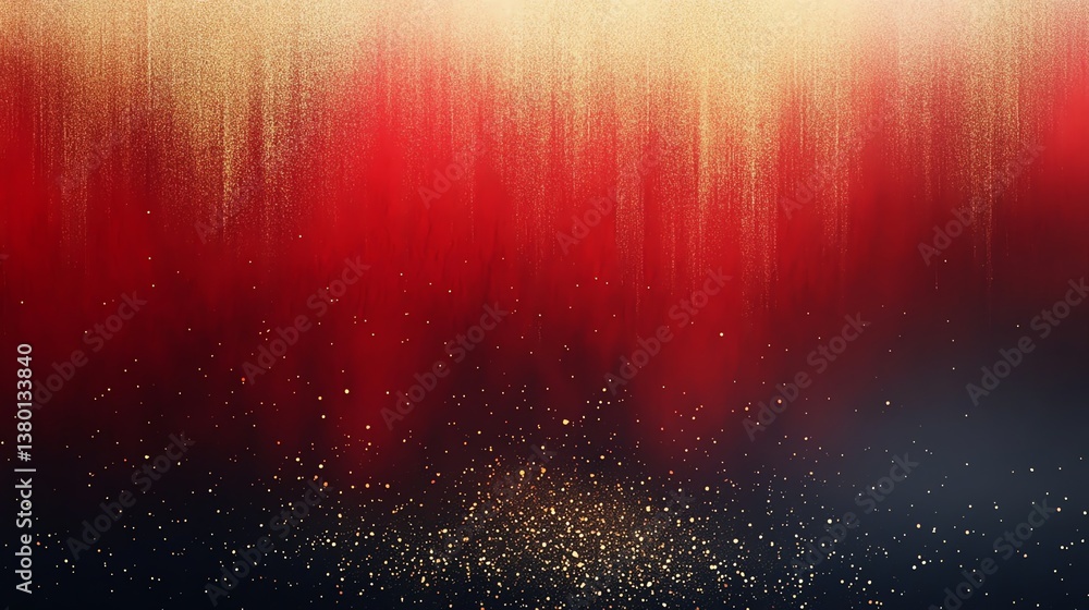 Poster abstract golden particles on red and dark background sparkling texture