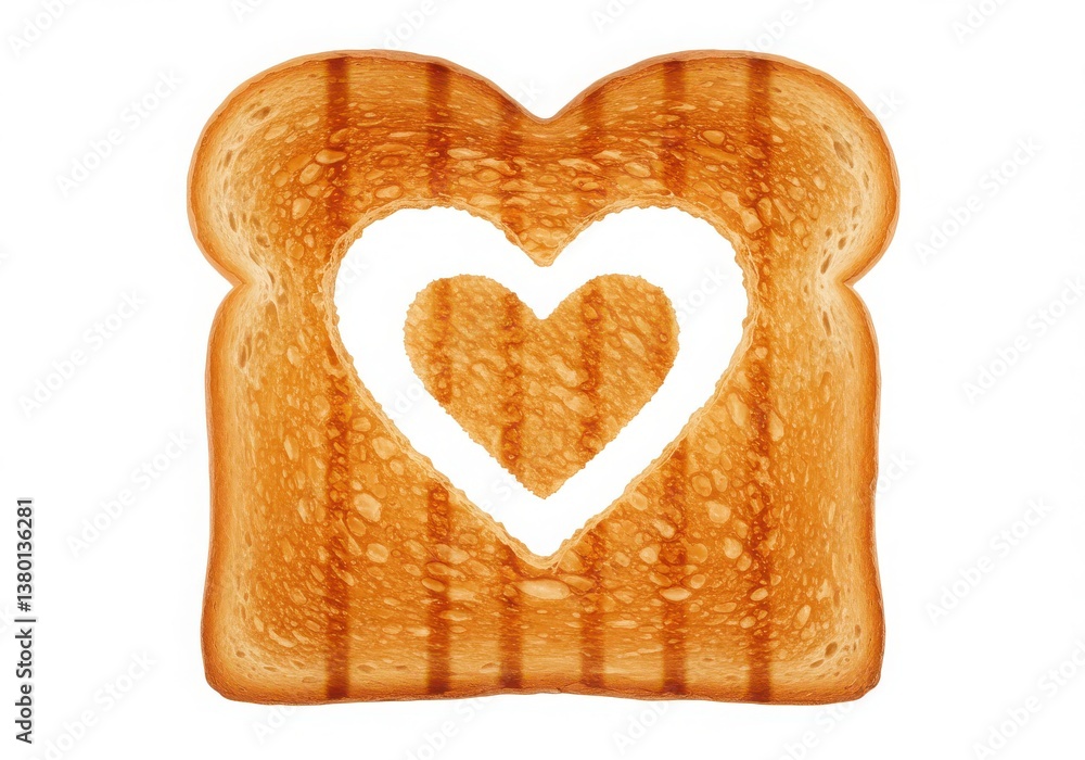 Aufkleber a single slice of toast with a heart shaped cut out on a white background in a studio shot setup