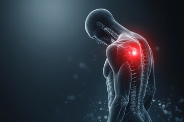 Digital of human back pain with pouting at shoulder joint